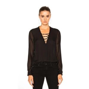 L'Agence Ynez Silk Front Lace Up Blouse Black Womens Medium